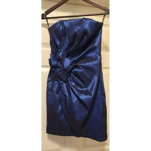 Jessica McClintock Vintage Dress Taffeta Faux Wrap with Florette Blue Size 8 EUC